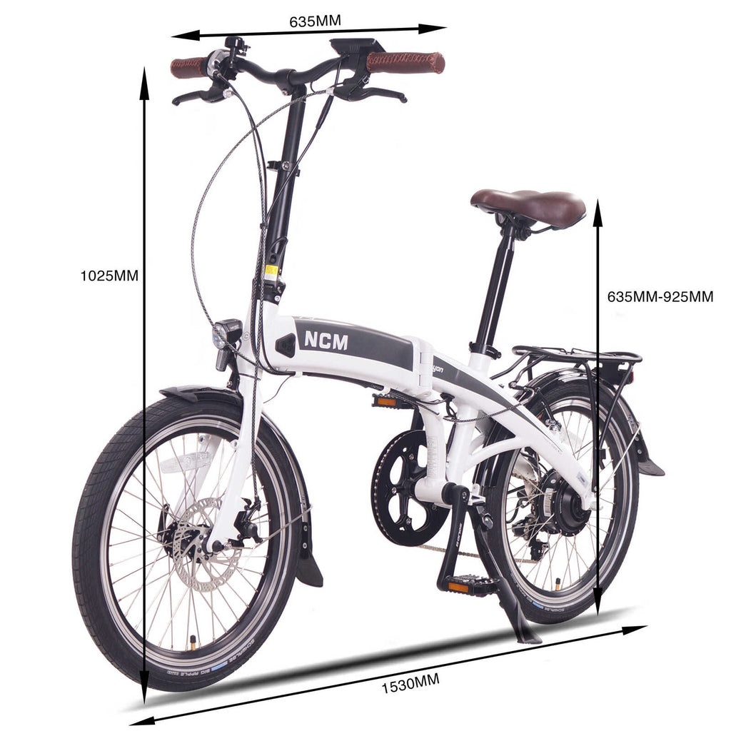 NCM Lyon Folding Electric Bike dimensions